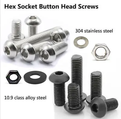 Button Washer Nut Bolt M2 M2.5 M3 M4 M5 Black Alloy/ Stainless Steel Screws Hex • £2.99