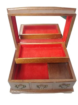 Jewelry Music Box Vintage Wooden Hinged Trinket Corduroy Lined Raindrops 8.5   • $25.49