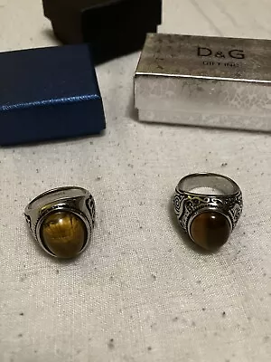 Men's Retro Silver Tone Oval Tiger Eye Stone Ring Sizes 7 & 8 • $16.99