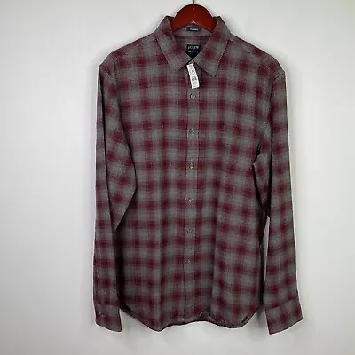 J Crew Classic Plaid Flannel Shirt Mens Large Heather Gray Red Long Sleeve • $24.99