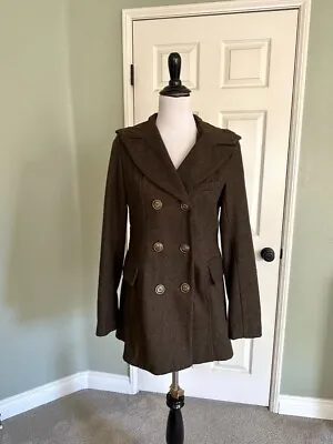 MISS SIXTY M60 Small Brown Wool Blend Hooded Pea Coat • $25