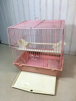 VTG. Pink Bird Cage Metal And Plastic With Feeders Cottage Chic HOEI JAPAN • $85.50