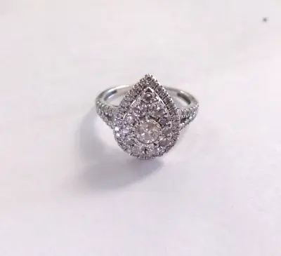 $599.99 • Buy 1 Ctw Diamond Double Teardrop Vintage-Style Engagement Ring 10K White Gold