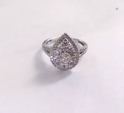 1 Ctw Diamond Double Teardrop Vintage-Style Engagement Ring 10K White Gold • $524.99