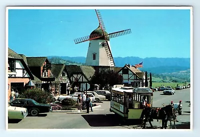 Horse Drawn Trolley Windmill Solvang CA Postcard Posted • $7