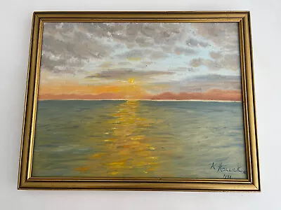 £30 • Buy Antique Fine Art On Canvas Sea Landscape SIGNED 1988 50x40cm