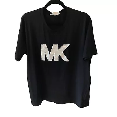 NWT Michael Kors Women's Printed Charm Sequins Logo T-Shirt Black  Size X-Large • $25