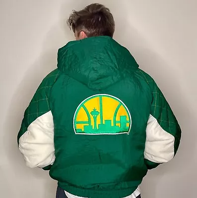 *RARE* Vintage 90's NBA Seattle Supersonics Full-Zip Starter Jacket W/ Hood - L • $450