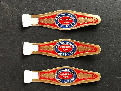 HIGH WATER MARK Brand * GETTYSBURG PA * VINTAGE CIGAR BANDS (X3) * CIVIL WAR   • $4