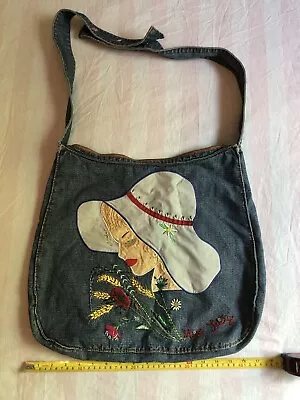 Vintage Miss Sixty Italy Embroidered Jean Shoulder Tote Bag • $34.90