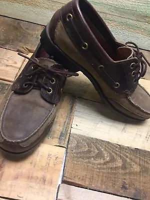 Eddie Bauer Mens Shoes Boat Brown Leather Boat Six Eye Lace Up Size 7.5M • $12.38