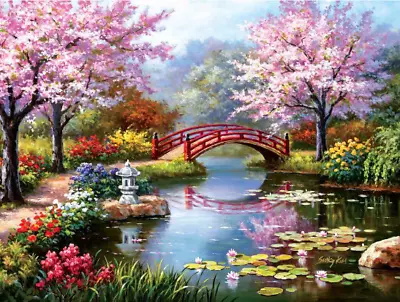 Paint By Numbers For Adults Cherry Blossom Bridge Canvas Acrylic Paints UK COMP • £8.75