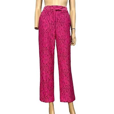 Zara Womens Lace Chino Pants Bright Pink Ankle Length Straight Leg Small • $36