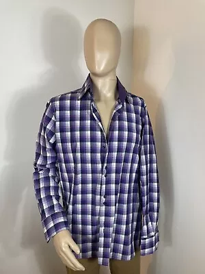 Enzo Di Milano Button Shirt Mens XL 43/44Collared Long Sleeve Purple Plaid Style • $16