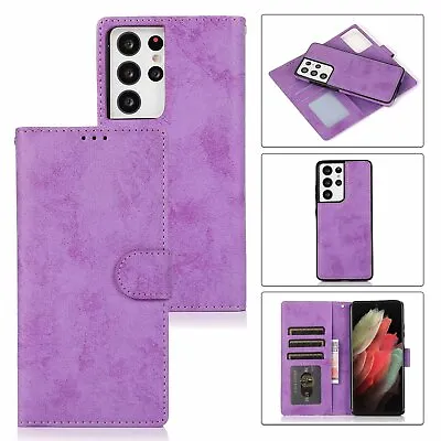 For Samsung S23 S22 S21 Ultra FE Note20 Case Removable Leather Flip Wallet Cover • $16.89