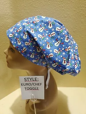 Snowman (mini) Sparkle Women's  Euro/Chef Surgical Scrub Hat/Cap Handmade • $19.25