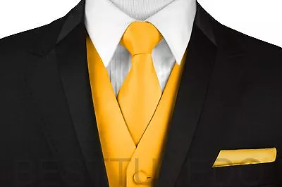 Men's Solid Satin Formal Dress Tuxedo Vest Tie And Hankie Set. Wedding Prom • $23.95