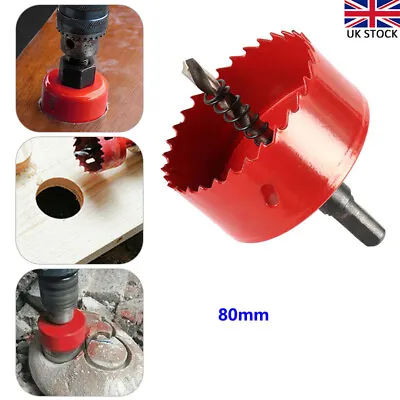 80mm Hole Saw Cutter Bit Bi-Metal Plastic Hex Shank HSS Wood Holesaw 3/8  UK • £8.63