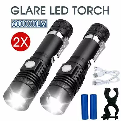 2X 60000lm CREE Q3-WC T6 Flashlight LED Torch Bike Mount USB Rechargeable AU • $18.50