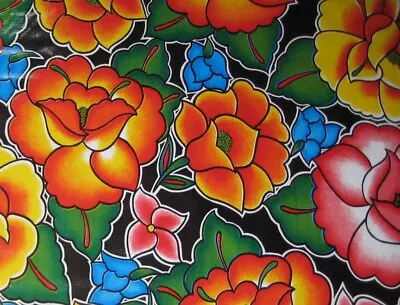 Vtg Style Boho Mexican Tehuana Flower Oilcloth Fabric Tablecloth Cloth Material • $8.96