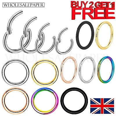 Surgical Steel Nose Ring Clicker Septum Hinge Segment Face Hoop Ear Lip Piercing • £2.99