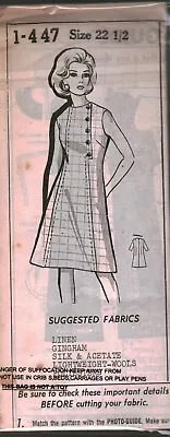 1-447 Vintage Mail Order Sewing Pattern 1960s Misses Dress Casual 22.5 Career • $5.59