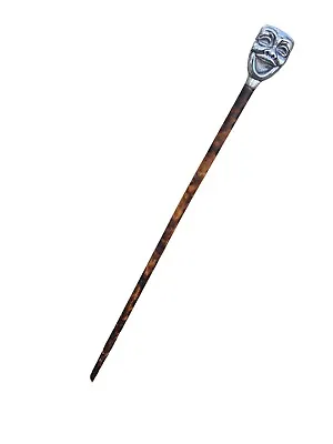 Unique 38.5” Wood Walking Stick Cane W Metal Drama Comedy Tragedy Mask Handle • $0.99