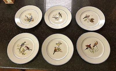 VA Vista Alegre Portugal Porcelain Bird Birds Salad Plates Set Of 6 Blue Trim • $495