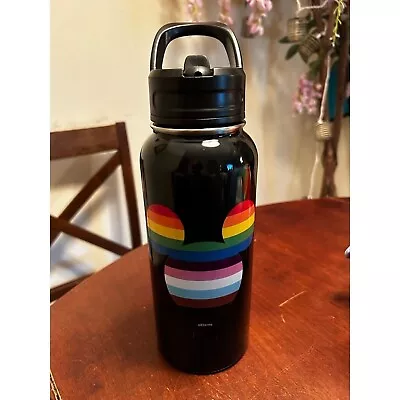 Disney Pride Mickey Mouse Rainbow Water Bottle Stainless Steel Black W/ Straw • $15