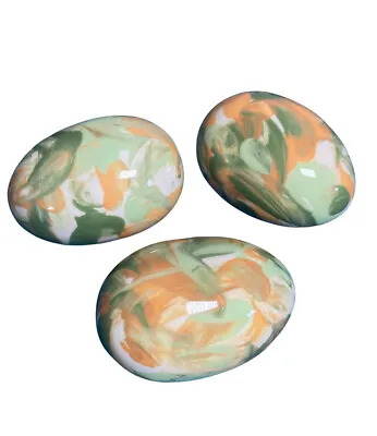 $8.29 • Buy Vintage Hand Painted Ceramic Easter Eggs Green Orange Swirl - Lot Of 3