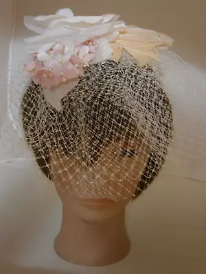 Birdcage French Net Veil Wedding Hair Accessory Floral Fascinator Pink Orange • $48