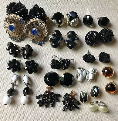 Vintage Lot Of Gorgeous BLACK Clip Earrings • $30