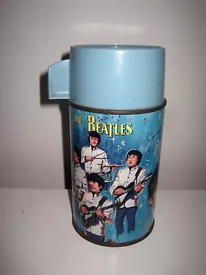 Vintage The Beatles 1965 Lunchbox Aladdin Blue Thermos Nashville USA NR!!!!!!! • $66