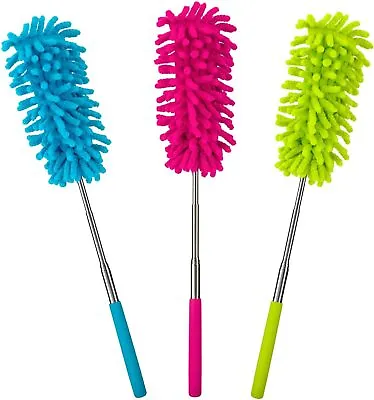 EXTENDABLE TELESCOPIC MICROFIBRE DUSTER CLEANING FEATHER BRUSH WASHABLE 27-75cm • £3.19