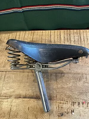 Vintage Brooks B66 Black Leather Sprung Saddle With Rail Clamp & 25.4 Seat Post • $13.96