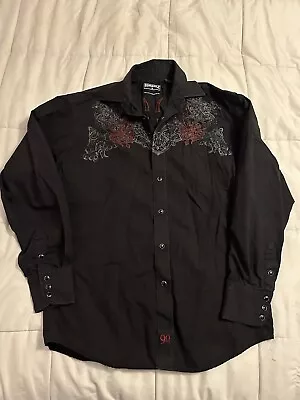VINTAGE Panhandle Slim Shirt 90 Proof Medium Black Pearl Western Embroidered • $25