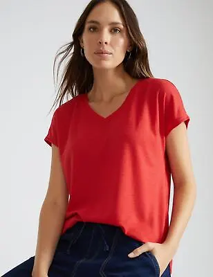 KATIES - Womens Tops - Red - Knit Top - V Neck - Tshirt - Women's Clothing • £11.77