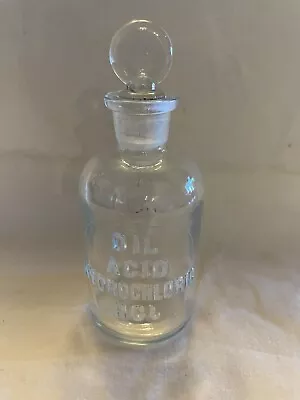 Vintage Apothecary Chemists  DIL Acid Hydrochloric HCL  Glass Bottle Embossed • $15