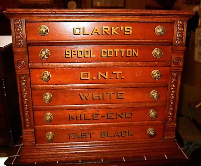 Unusual Oak Clark's 6 Drawer Spool Thread Cabinet----16107 • $2250