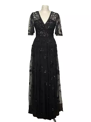 Needle & Thread Black Gown LONG MAXI DRESS Sequin Lace Tulle UK8 US4 BNWT Formal • £300