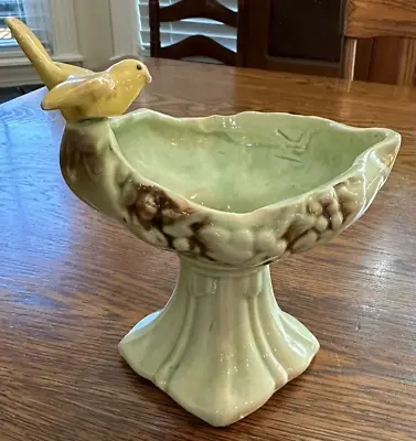 Vintage 1940 McCoy Bird Bath Planter Vase Pale Green Yellow Bird • $65