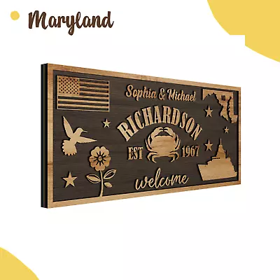 Custom Maryland State Wall Art Personalize Family Name Sign Gift For Newly Wed • $133.32