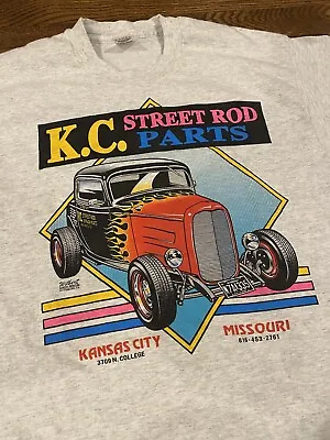 Vintage KC Street Hot Rod Parts Kansas City Missouri Single Stitch Tshirt Size L • $29.99