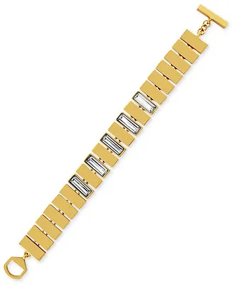 $78 Vince Camuto Gold Tone  Crystal Clear  Linear Bar Flex Bracelet NWT • $26.20