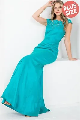 Womens Plus Size Teal Jaquard Lace Gown 2XL Maxi Dress Mermaid Cut  • $59.95