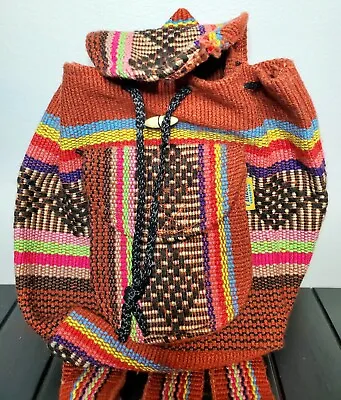 Pinzon Mexican Blanket Multicolor Woven Backpack Hippie Boho Red Surfer Bag • $10.50