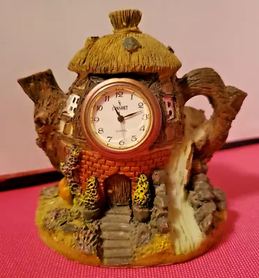 Miniature Garden Cottage House Teapot Resin ~ Consort Quartz Clock ~ New Battery • $14.19