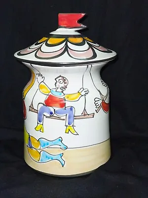 LA MUSA Italy COOKIE JAR “MACY’S” Hand Painted Art Pottery CIRCUS ACROBATS • $49.99