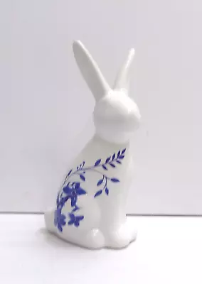 Rabbit Bunny White Ceramic 5  With Blue Floral Design Figurine • $12.99