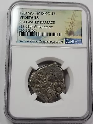 1731 DATED Mexico Cob 4 Reales Vliegenthart Shipwreck NGC MO F Nice *D752 • $650